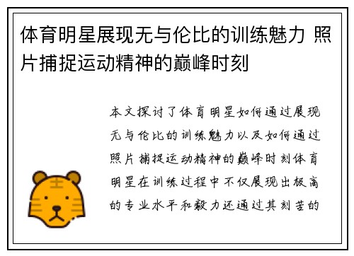 体育明星展现无与伦比的训练魅力 照片捕捉运动精神的巅峰时刻